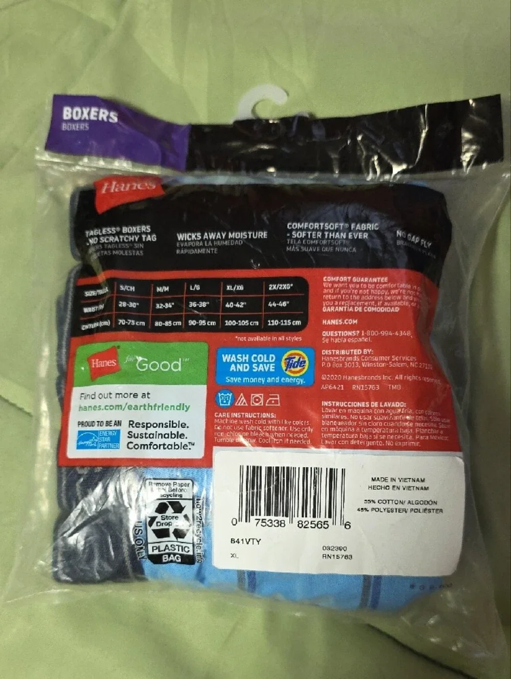 Hanes Men's Blue Plaid Tagless 2-Pack Boxers